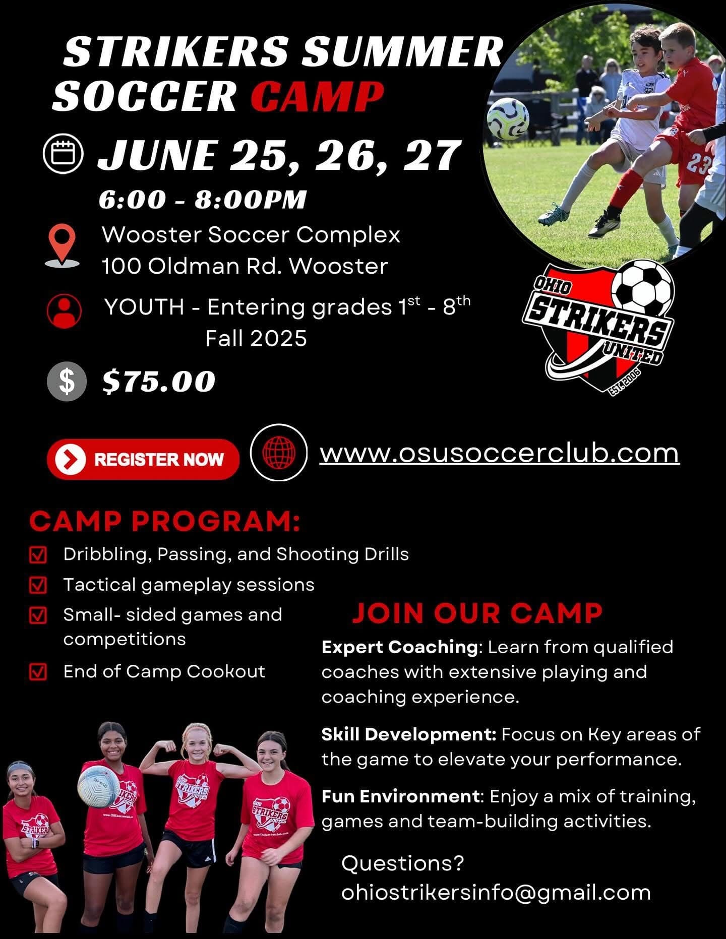 OH Strikers Academy 2025 Summer Camp Flyer